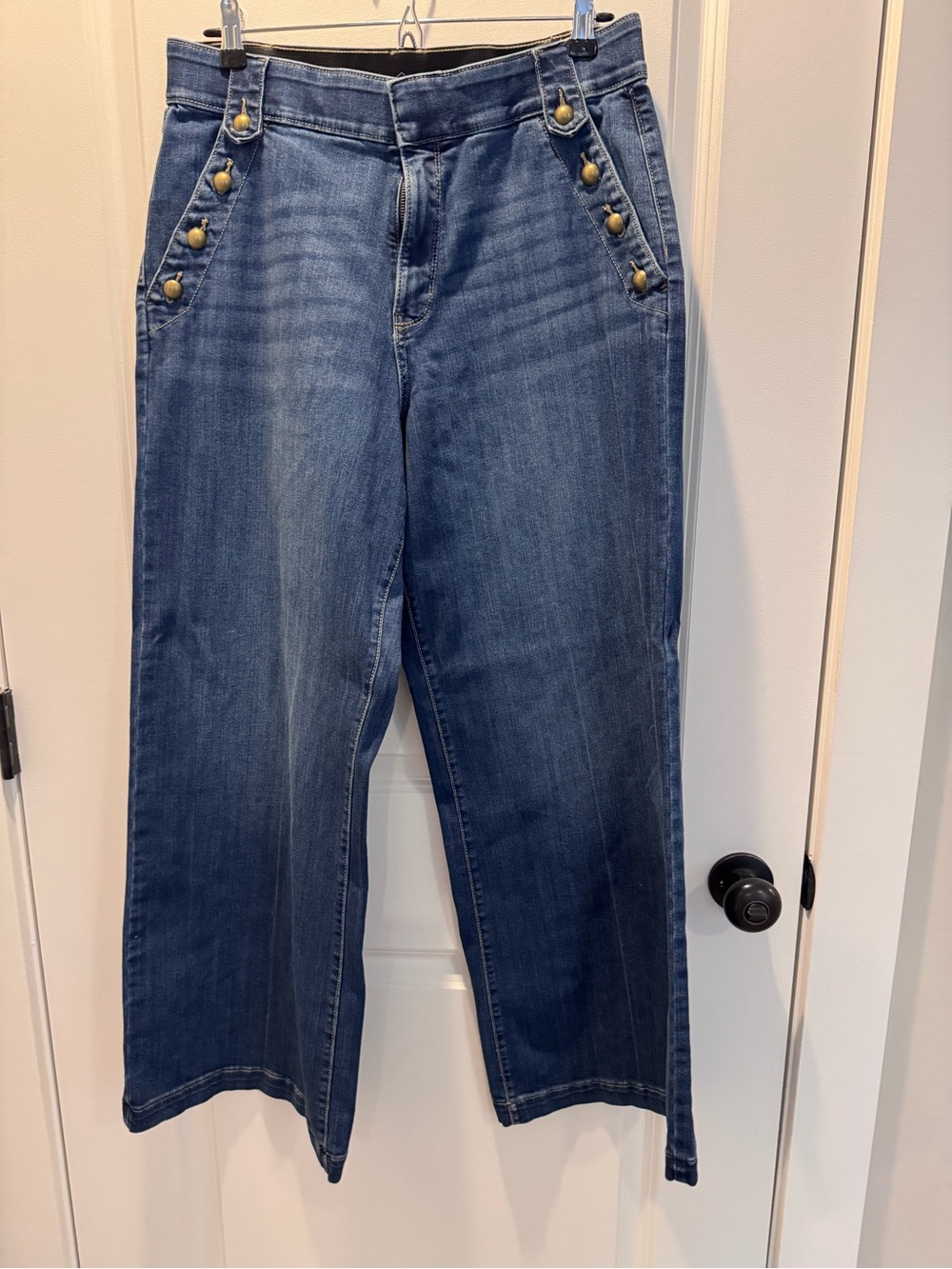 St. John's Bay Dark Blue Wide-Leg Flare Jeans with Gold Buttons